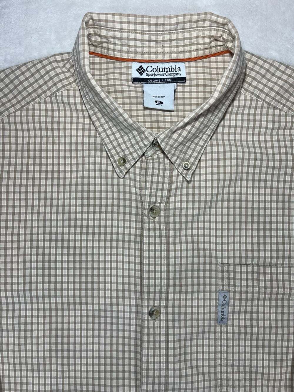 Columbia Sportswear Mens XL Beige Check Plaid Long Sleeve Button Down Shirt